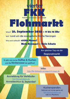 Plakat für den FKK Flohmarkt am 21. September 2025 rund um die Nikolauskirche Nersingen